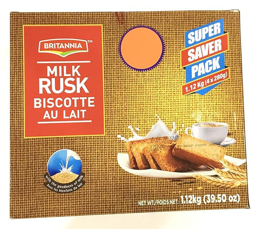 Britannia Milk Rusk | Super Saver Pack 1.12kg (4x280g) | Crunchy Toast Biscuit with the Goodness of Milk – Perfect for Tea & Breakfast | Pack of 4
