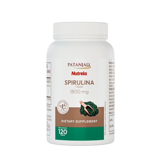 Patanjali Nutrela Spirulina 1800 mg | Natural Superfood Supplement for Energy, Immunity & Overall Wellbeing | 120 Tablets | Vegetarian  | Unflavoured |  For Adults