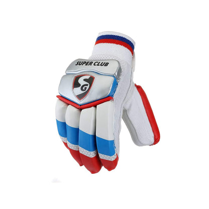 SG Super Club Batting Gloves | White | Men's size| Leather, Cotton, PVC, TPU | Men | Comfortable Fit | Durable Material | Breathable | Adjustable | High Protection