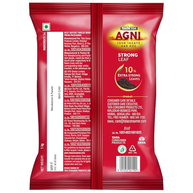 Tata Tea Agni | 1kg Pack | Strong and Refreshing Black Tea – Perfect for Chai Lovers – Rich Aroma and Bold Flavor | Loose Leaf Tea