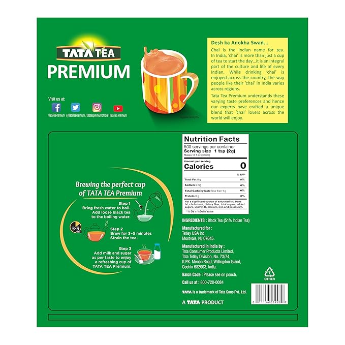 Tata Tea Premium | Loose Leaf Black Tea | 1kg Pack | Rich and Aromatic Indian Tea – Perfect for Chai or Plain Tea