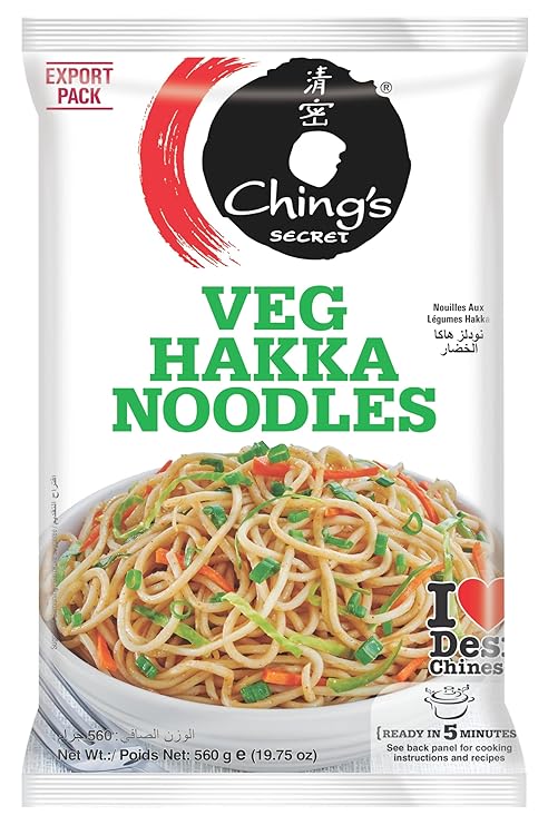 Ching's Secret Veg Hakka Noodles | 21.2oz (600g) Pack | Authentic Indo-Chinese Style Plain Noodles – Perfect for Stir-Fries and Street-Style Recipes