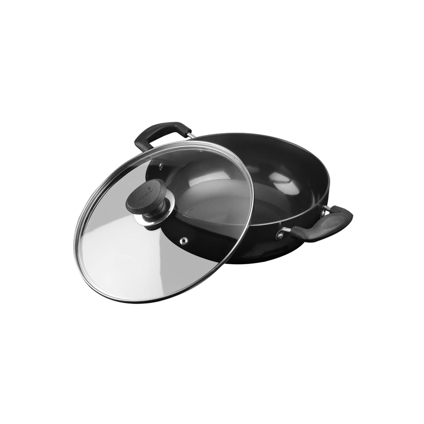 Vinod Black Pearl Hard Anodised Non Stick Deep Kadhai with Glass Lid -139 oz , 10.14 inches | 3.25mm Thickness | kadai for Cooking | Metal Spoon Friendly | 2 Year Warranty