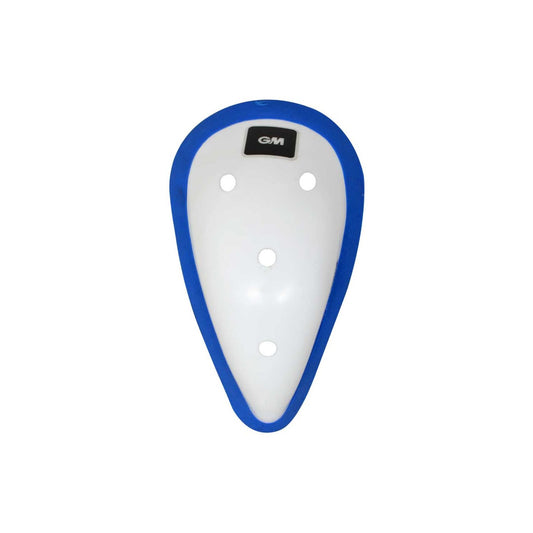 GM Anatomically Cricket Abdominal Guard | Color: White-Blue | Size: Mens | Material: Plastic | for Mens Use | Ergonomically Shaped | Padded Guard during Training and Matches | Lightweight & Durable