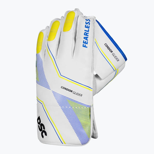 DSC Condor Glider Cricket Wicket Keeping Gloves | Color: White | Size: Mens | for Men & Boys | Material: PVC | Lightweight | Sweat Absorbing Wrist Grip