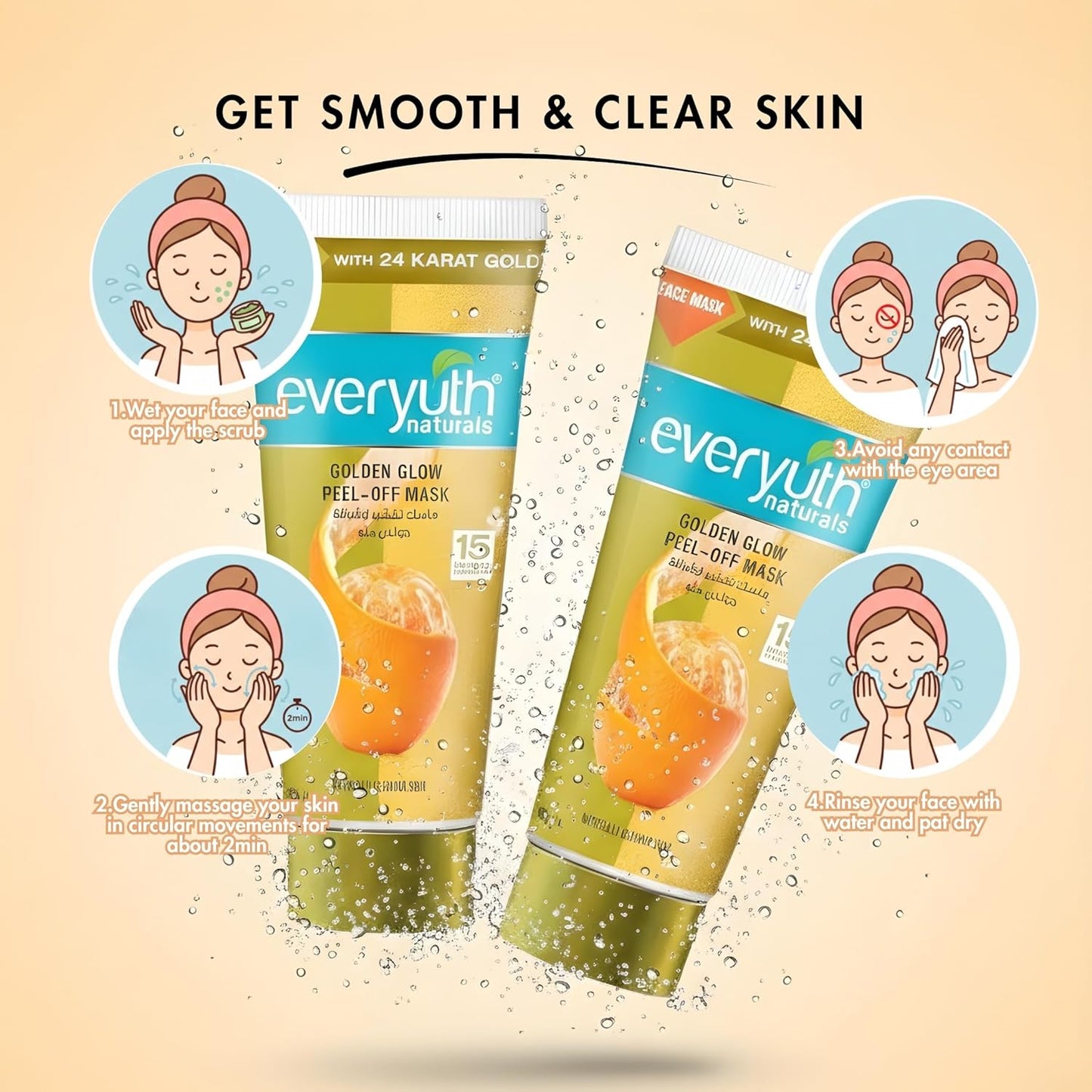 Everyuth Peel Off Face Mask for Glowing Skin, Golden Glow Facial Mask with Natural Extracts, Deep Cleansing & Brightening, 150g (Pack of 2)