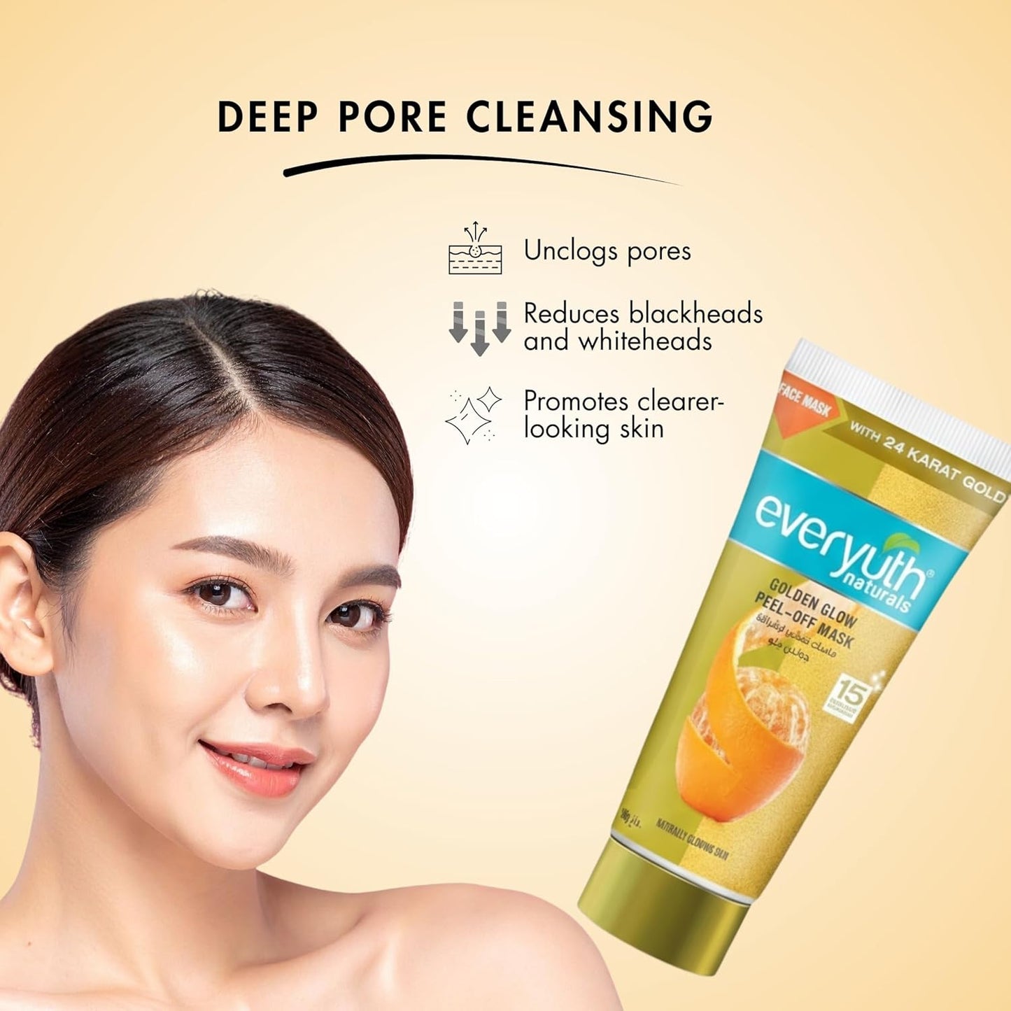 Everyuth Peel Off Face Mask for Glowing Skin, Golden Glow Facial Mask with Natural Extracts, Deep Cleansing & Brightening, 150g (Pack of 2)