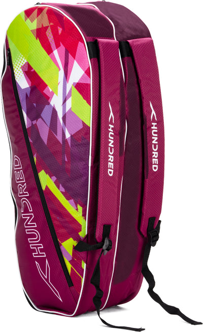 HUNDRED Ideal Badminton and Tennis Racquet Kit Bag | Material: Polyester | Double Compartment with Side Pouch | Easy-Carry Handle | Padded Back Straps | Front Zipper Pocket