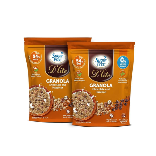 Sugar Free Chocolate Hazelnut Granola, Crunchy Breakfast Cereal with Nuts, No Added Sugar Granola Mix, High Fiber Snack, 450g (Pack of 2, 900g)