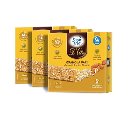 Sugar Free D’lite Granola Bars Oats with Roasted Almonds 180g (30g x 6 pieces) (Pack of 3)