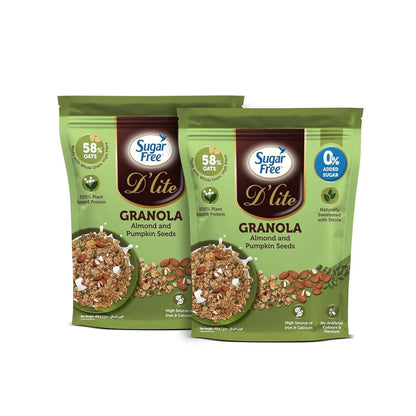 Sugar Free Almond Granola with Pumpkin Seeds, Crunchy Breakfast Cereal with Nuts & Seeds, No Added Sugar Granola Mix, High Fiber Snack, 450g (Pack of 2, 900g)