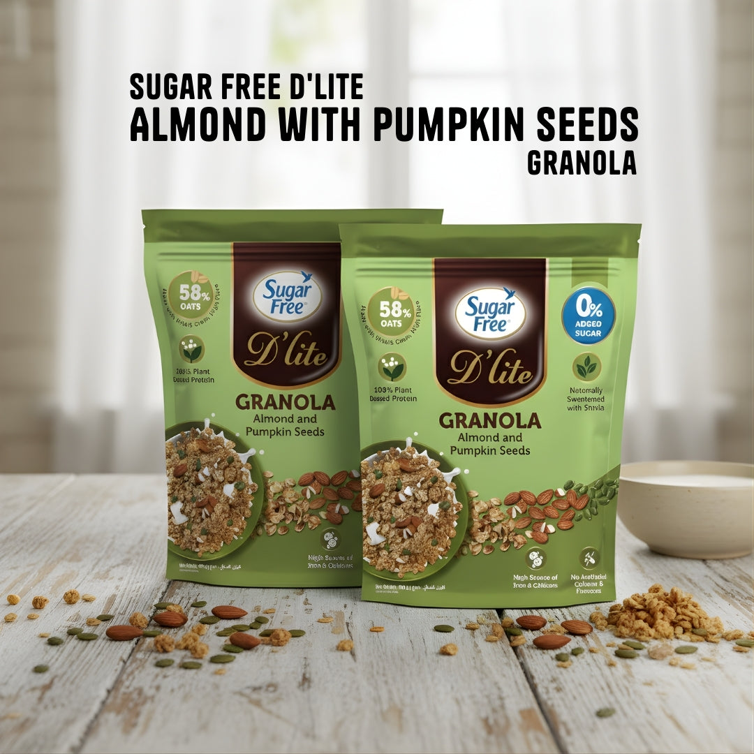 Sugar Free Almond Granola with Pumpkin Seeds, Crunchy Breakfast Cereal with Nuts & Seeds, No Added Sugar Granola Mix, High Fiber Snack, 450g (Pack of 2, 900g)