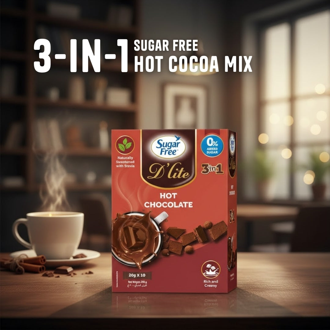 Sugar Free D’lite 3-in-1 Sugar Free Hot Cocoa Mix, Low Calorie Instant Chocolate Drink, Individually Wrapped Sachets, 20g x 10 Packs (Pack of 3, 600g)