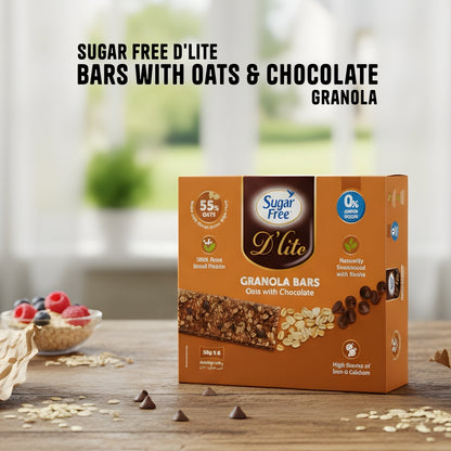 Sugar Free D’lite Granola Bars with Oats & Chocolate | 30g x 6 Bars (180g) | Pack of 3 | Healthy Snack for Anytime Hunger