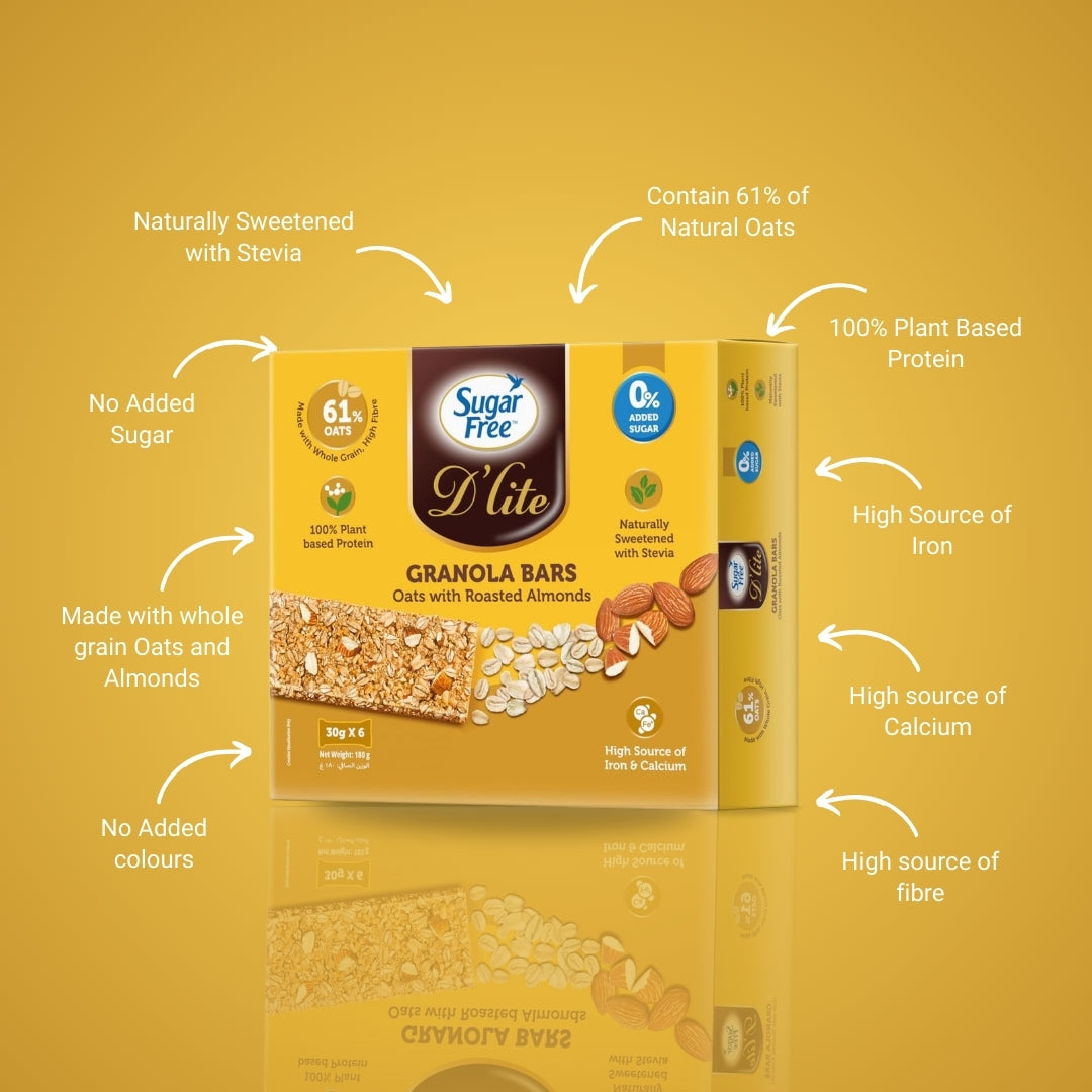 Sugar Free D’lite Granola Bars Oats with Roasted Almonds 180g (30g x 6 pieces) (Pack of 3)