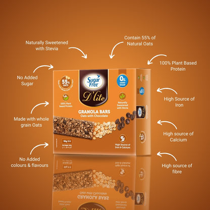 Sugar Free D’lite Granola Bars with Oats & Chocolate | 30g x 6 Bars (180g) | Pack of 3 | Healthy Snack for Anytime Hunger