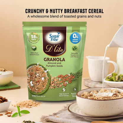 Sugar Free Almond Granola with Pumpkin Seeds, Crunchy Breakfast Cereal with Nuts & Seeds, No Added Sugar Granola Mix, High Fiber Snack, 450g (Pack of 2, 900g)