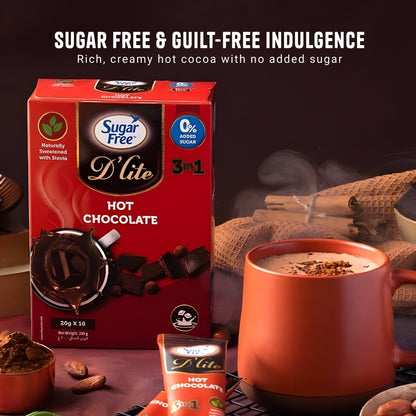 Sugar Free D’lite 3-in-1 Sugar Free Hot Cocoa Mix, Low Calorie Instant Chocolate Drink, Individually Wrapped Sachets, 20g x 10 Packs (Pack of 3, 600g)