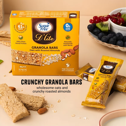 Sugar Free D’lite Granola Bars Oats with Roasted Almonds 180g (30g x 6 pieces) (Pack of 3)