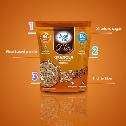 Sugar Free Chocolate Hazelnut Granola, Crunchy Breakfast Cereal with Nuts, No Added Sugar Granola Mix, High Fiber Snack, 450g (Pack of 2, 900g)