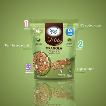 Sugar Free Almond Granola with Pumpkin Seeds, Crunchy Breakfast Cereal with Nuts & Seeds, No Added Sugar Granola Mix, High Fiber Snack, 450g (Pack of 2, 900g)
