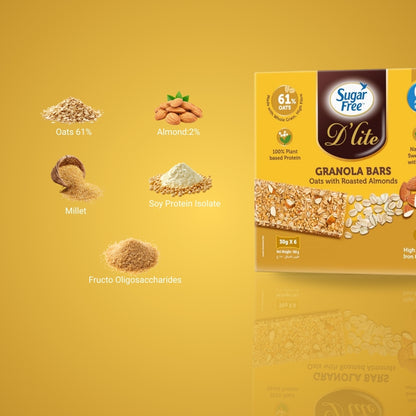 Sugar Free D’lite Granola Bars Oats with Roasted Almonds 180g (30g x 6 pieces) (Pack of 3)