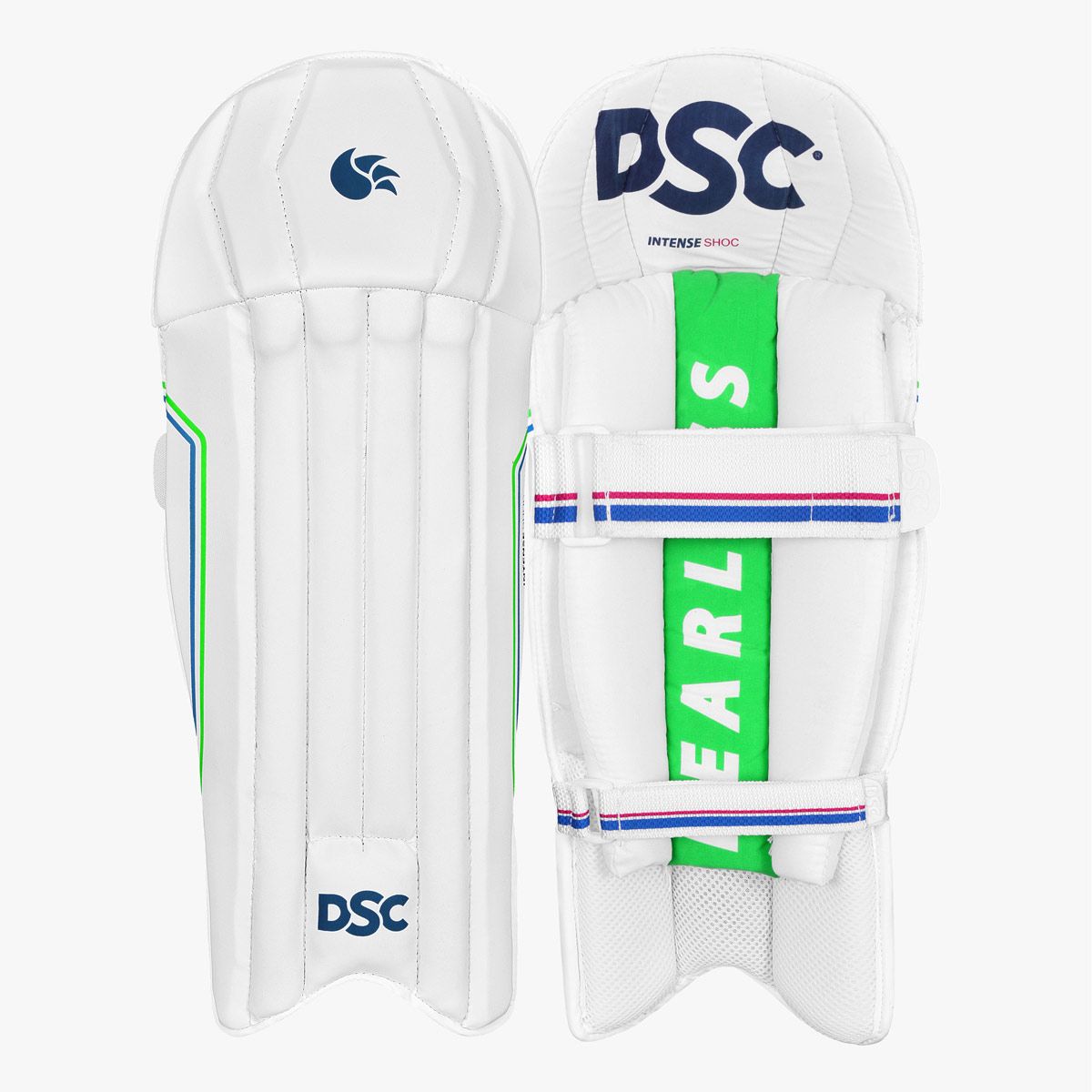 DSC Intense Shoc Cricket Wicket Keeping Legguard | Color: White | Material: PVC | for Men & Boys | Mesh Instep | Highly Comfortable | Perfect Fitted | Low Density Foam in The Bolsters