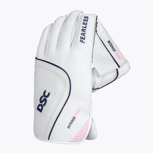 DSC Intense Speed Cricket Wicket Keeping Gloves | Color: White-Black | Size: Mens LH | for Men & Boys | Material: PU Leather| Lightweight | Sweat Absorbing Wrist Grip