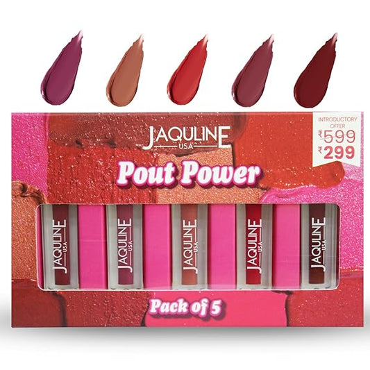 USA Pout Power Set of 5 Liquid Matte Lipsticks | Long-Lasting, Smudge-Proof & Highly Pigmented Shades – Comfortable All-Day Wear