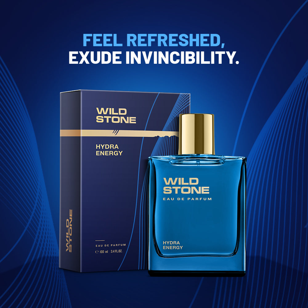 Wild Stone Hydra Energy Long Lasting Perfume Spray for Men | Eau de Parfum (EDP) | 100 ml / 3.4 Fl oz | Refreshing Fragrances for Modern Man | Citrus & Aquatic Freshness | Gift-Ready