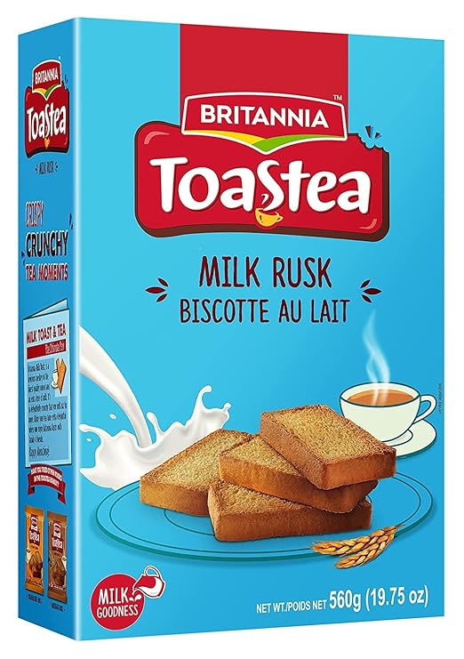 BRITANNIA Toastea Milk Rusk | 19.75oz (560g) | Milk Toast Biscuit – Crispy & Crunchy Tea-Time Snack | Indian Breakfast Rusk | Perfect with Coffee or Chai | Pack of 1