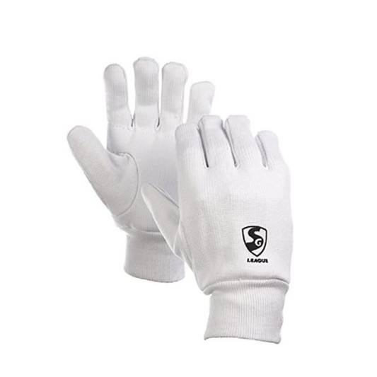 SG League Inner Gloves for Wicket Keeping | White | One Size | Textile/Synthetic | Men | High Absorbent Cotton | Sponge Padded Palm | Wide Cotton Cuff | Better Grip & Protection